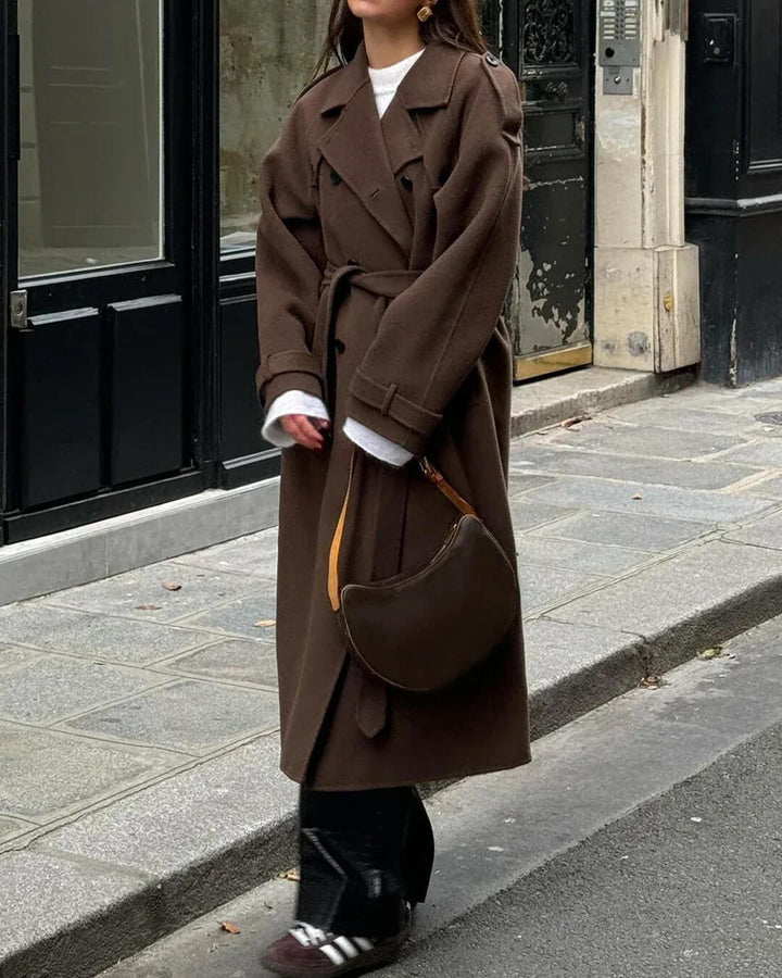 Alicia | Long Belted Wool Coat with Notch Lapels