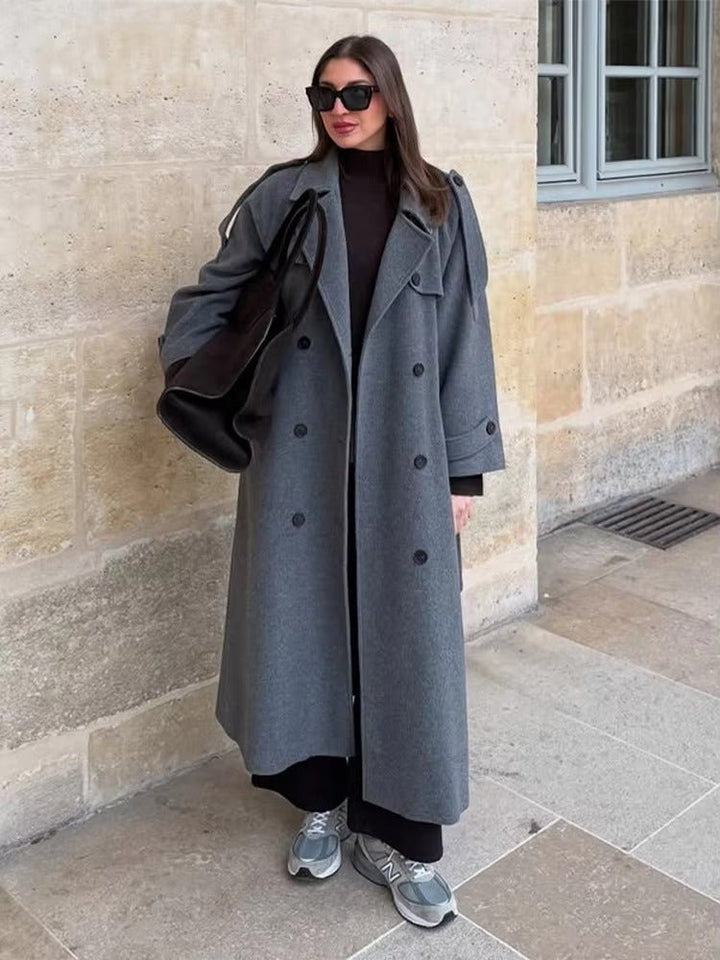 Alicia | Long Belted Wool Coat with Notch Lapels