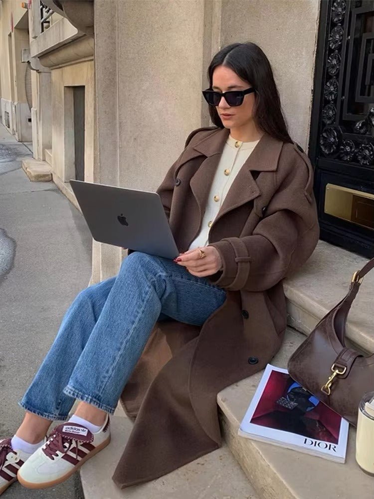 Alicia | Long Belted Wool Coat with Notch Lapels