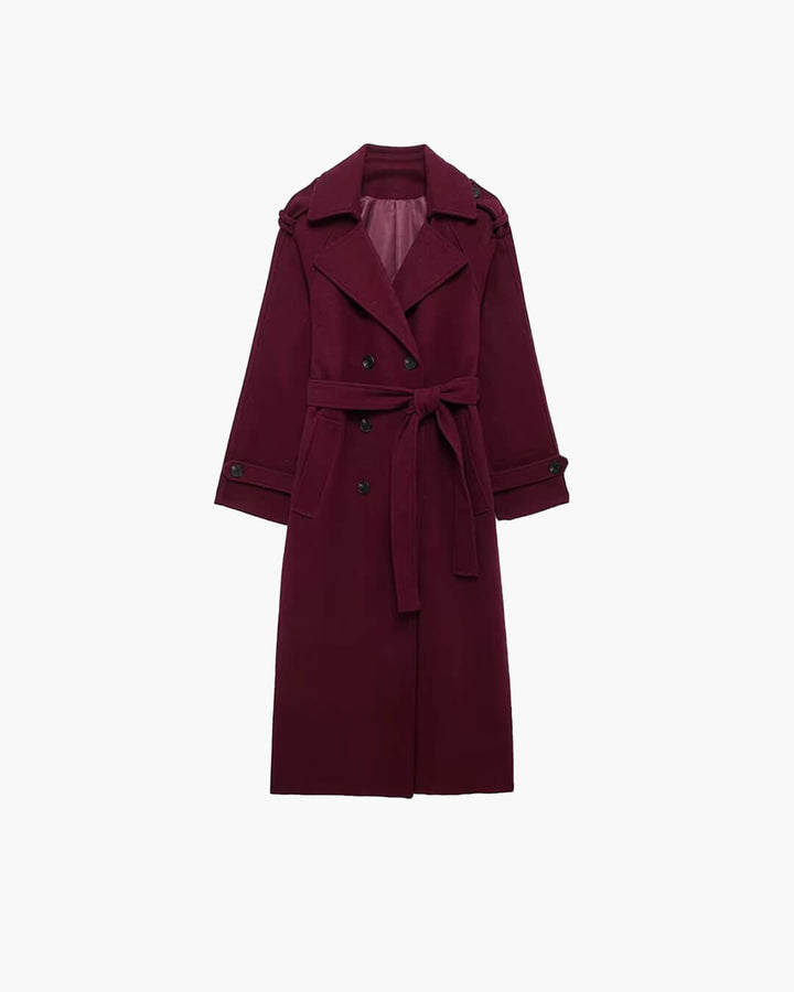 Alicia | Long Belted Wool Coat with Notch Lapels