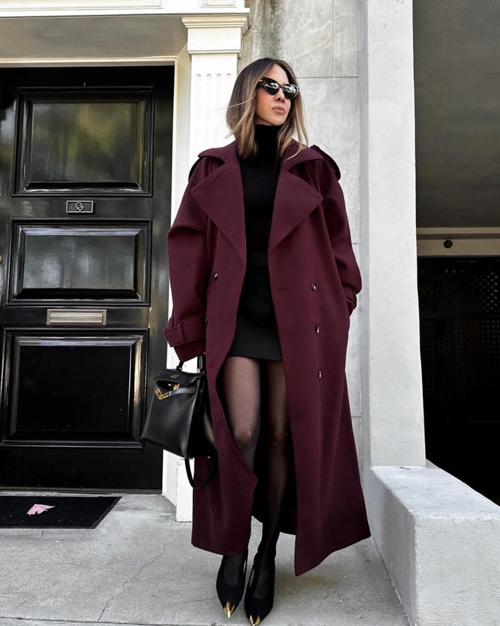 Alicia | Long Belted Wool Coat with Notch Lapels