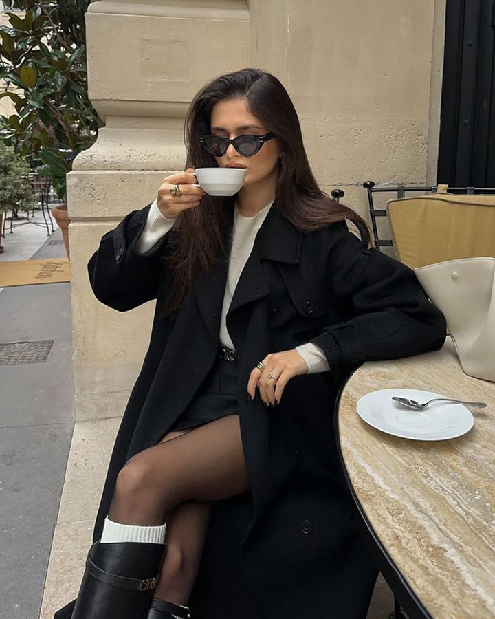 Alicia | Long Belted Wool Coat with Notch Lapels