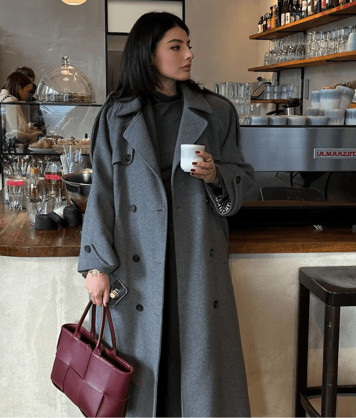 Alicia | Long Belted Wool Coat with Notch Lapels