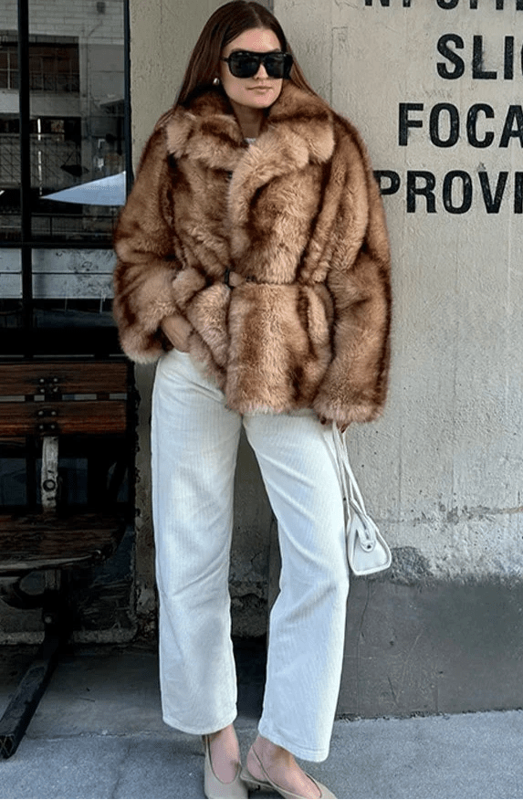 Fiona | Brown Faux Fur Coat with Turndown Collar