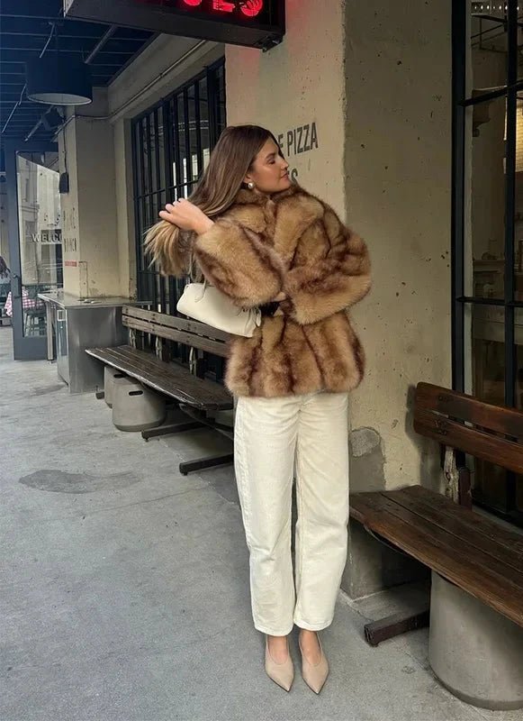 Fiona | Brown Faux Fur Coat with Turndown Collar