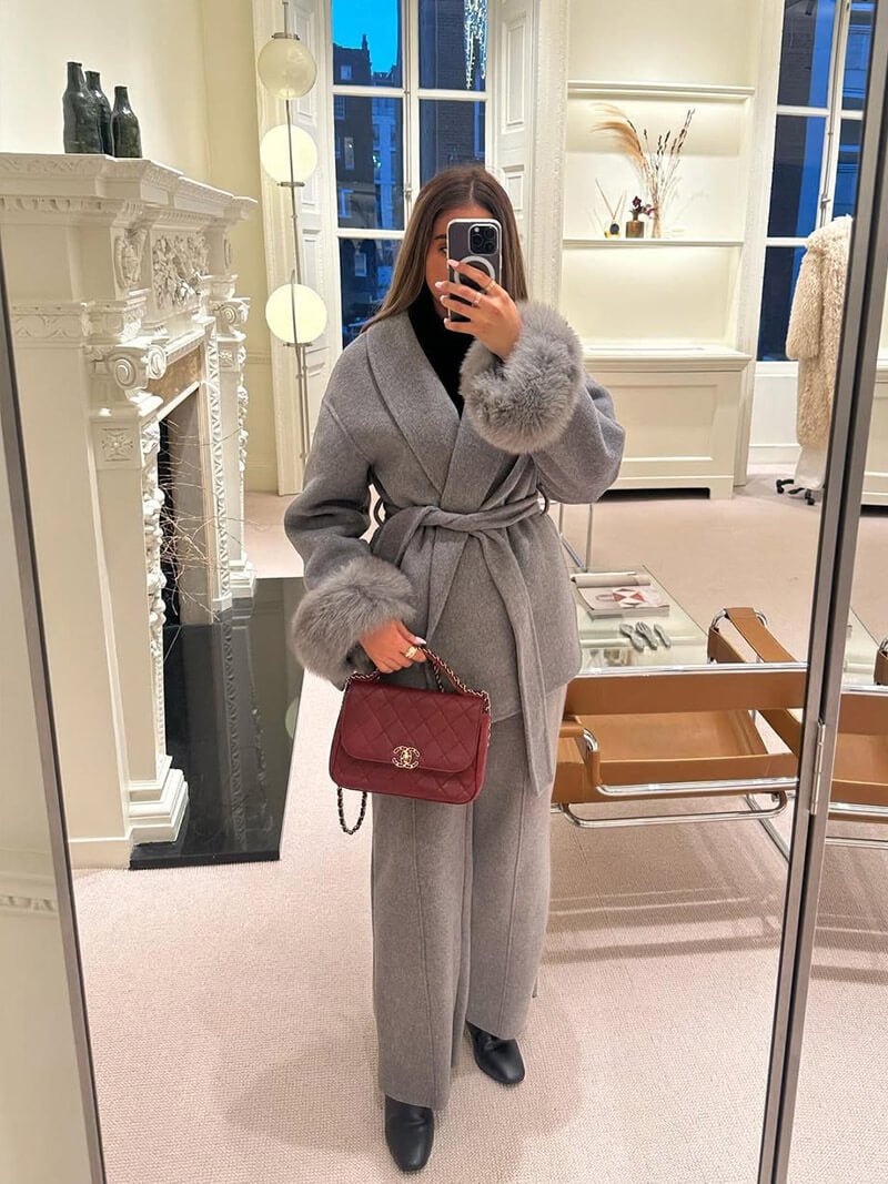 Grace | Belted Wool Coat with Faux Fur Cuffs