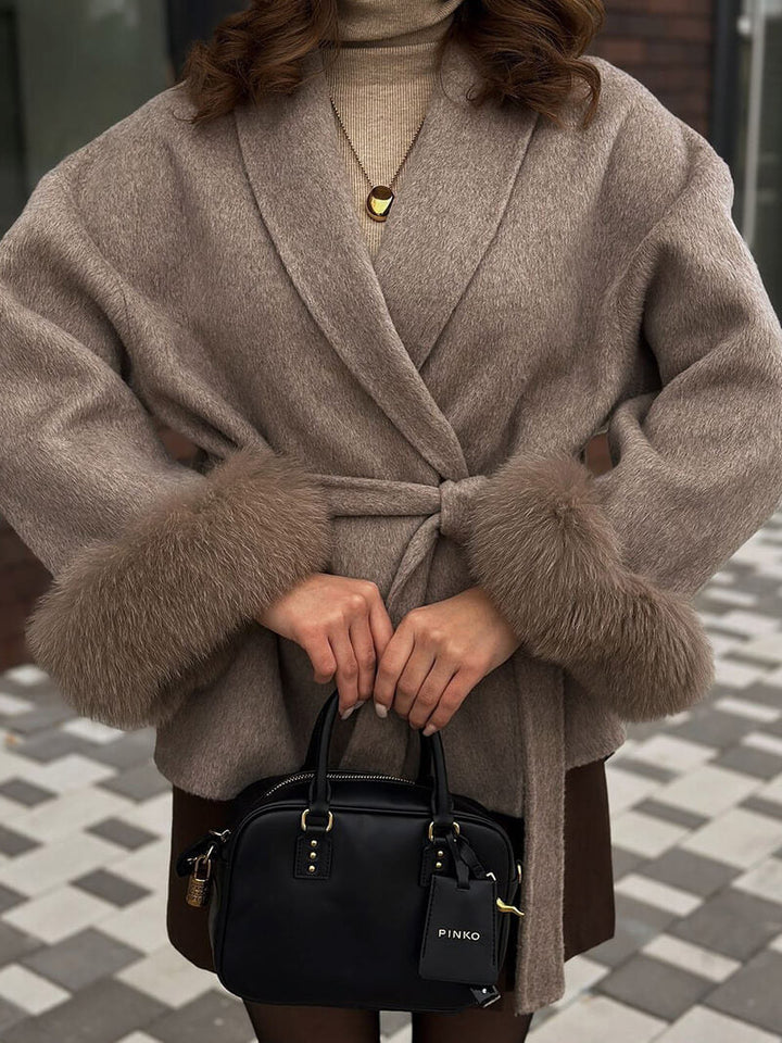 Grace | Belted Wool Coat with Faux Fur Cuffs