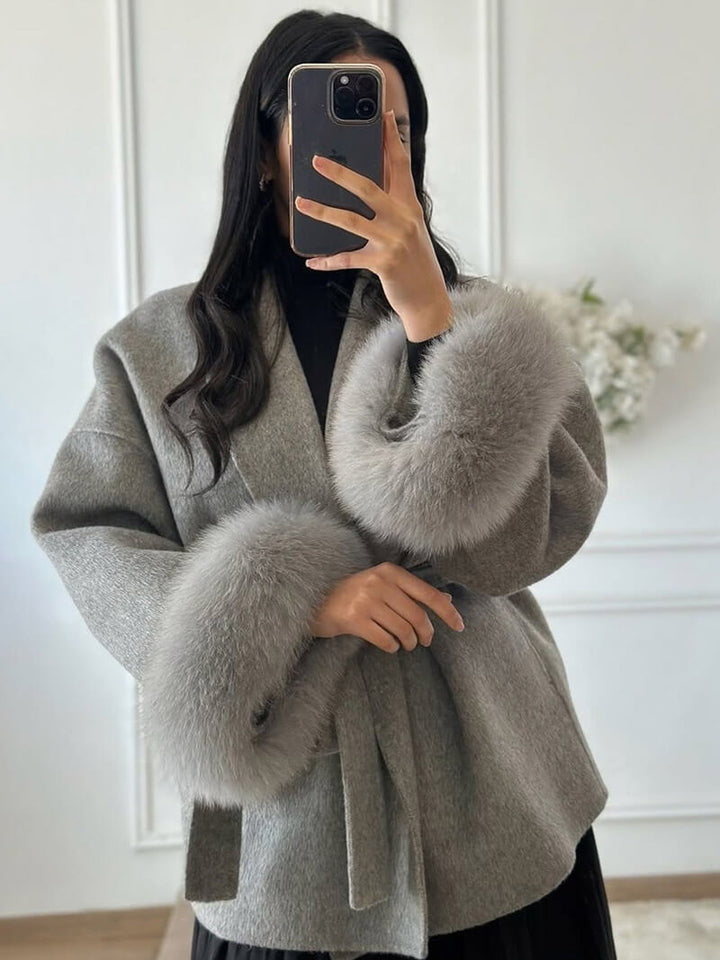 Grace | Belted Wool Coat with Faux Fur Cuffs