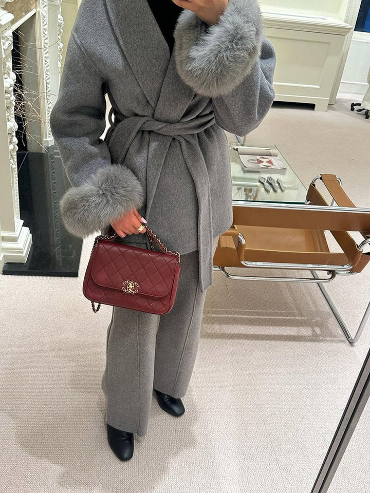 Grace | Belted Wool Coat with Faux Fur Cuffs