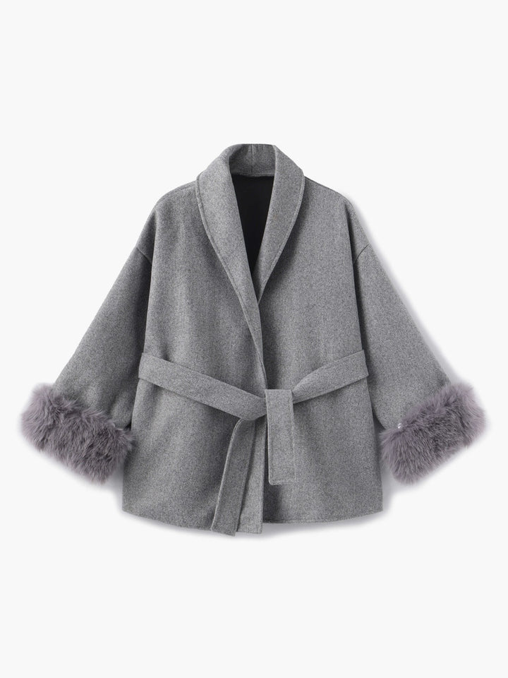 Grace | Belted Wool Coat with Faux Fur Cuffs