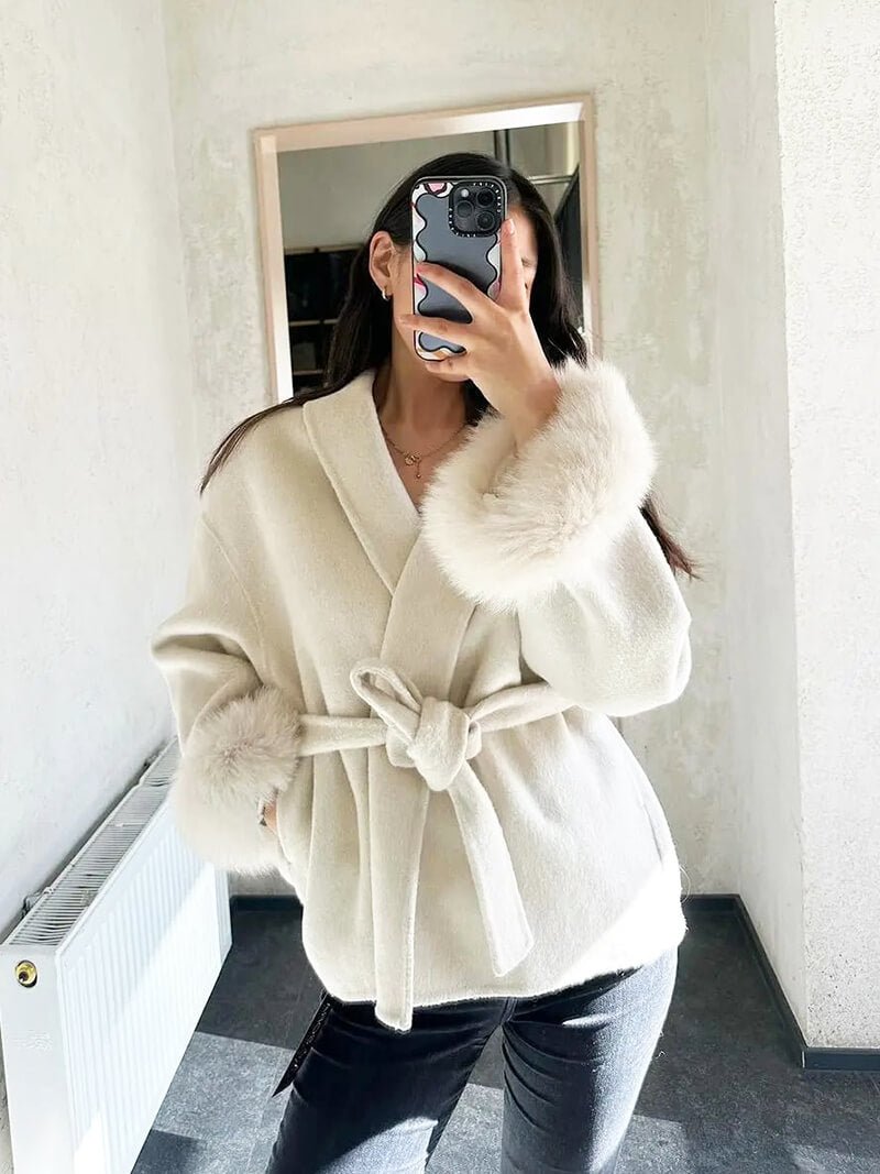 Grace | Belted Wool Coat with Faux Fur Cuffs