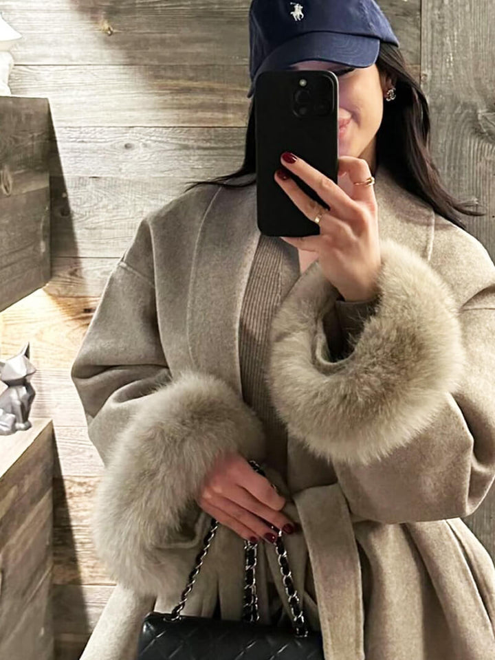 Grace | Belted Wool Coat with Faux Fur Cuffs