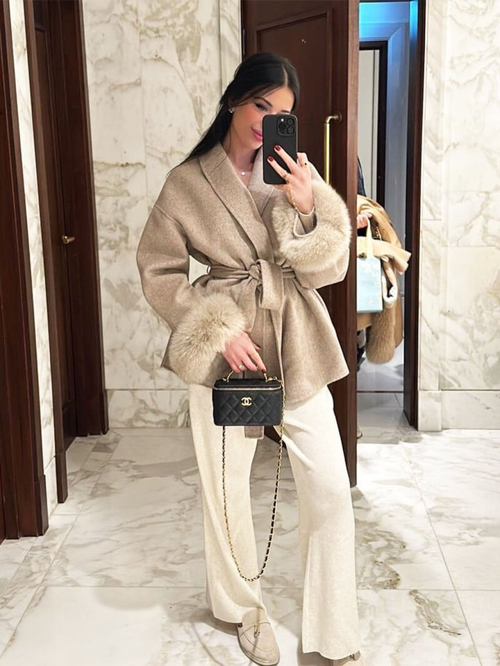 Grace | Belted Wool Coat with Faux Fur Cuffs