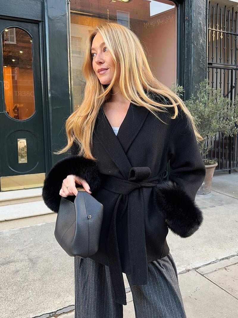 Grace | Belted Wool Coat with Faux Fur Cuffs