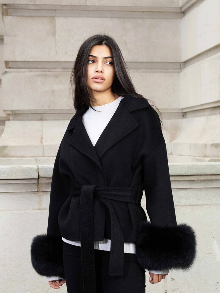 Grace | Belted Wool Coat with Faux Fur Cuffs