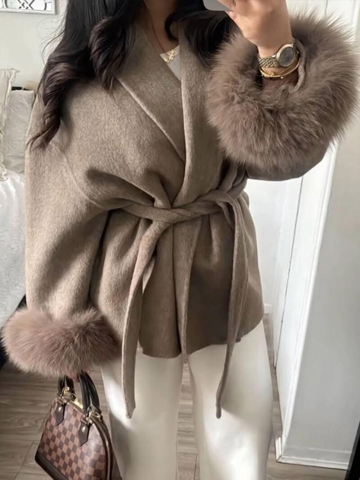 Grace | Belted Wool Coat with Faux Fur Cuffs