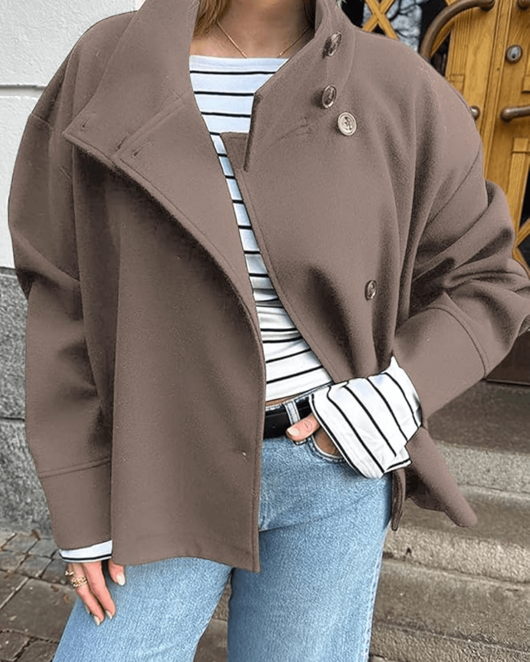 Rosalia | Cropped Oversized Wool Coat with Stand Collar