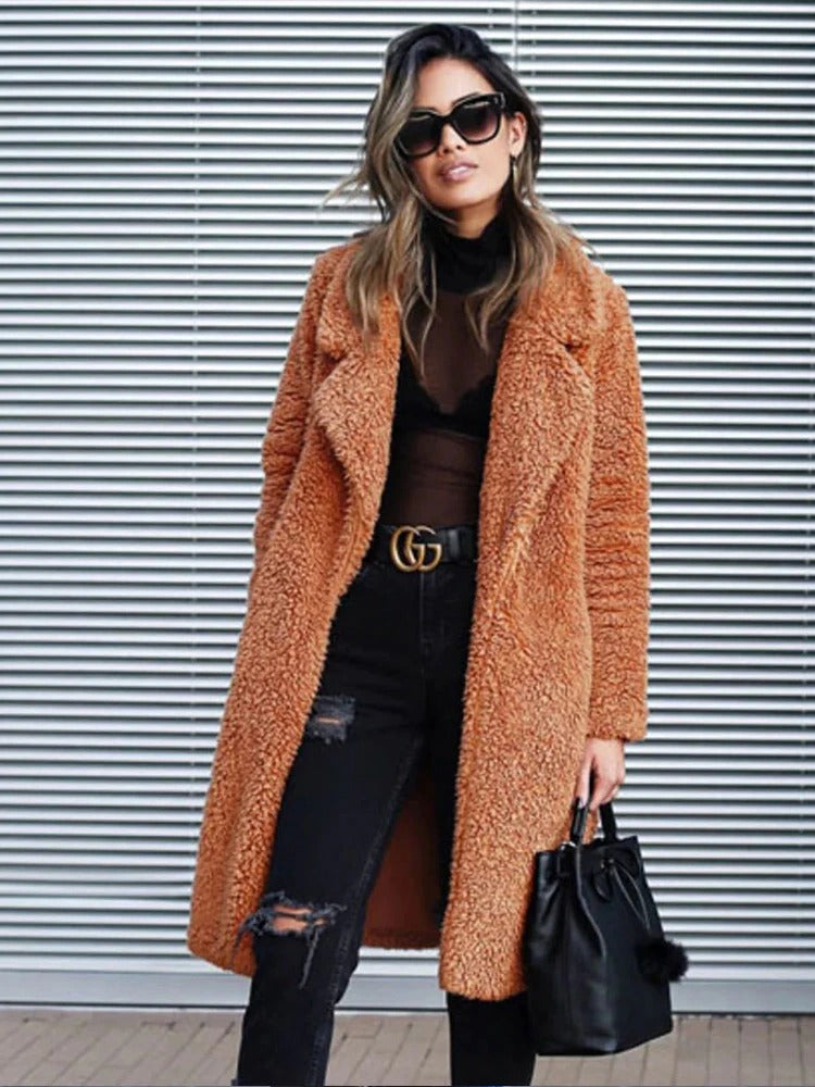 Isla | Long Faux Shearling Coat with Side Pockets