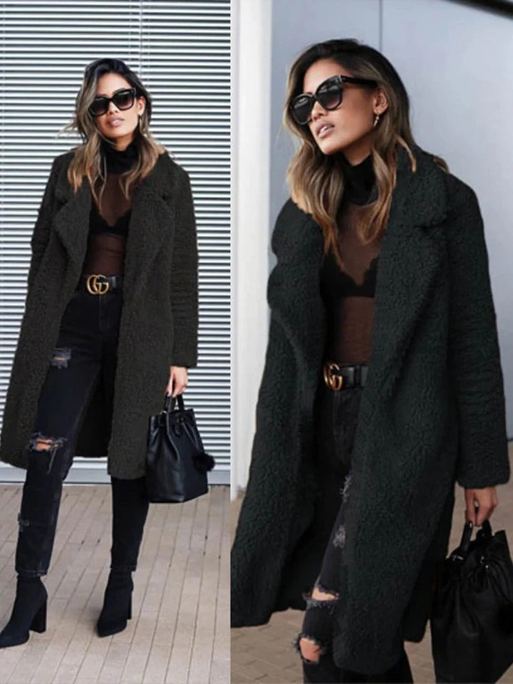 Isla | Long Faux Shearling Coat with Side Pockets