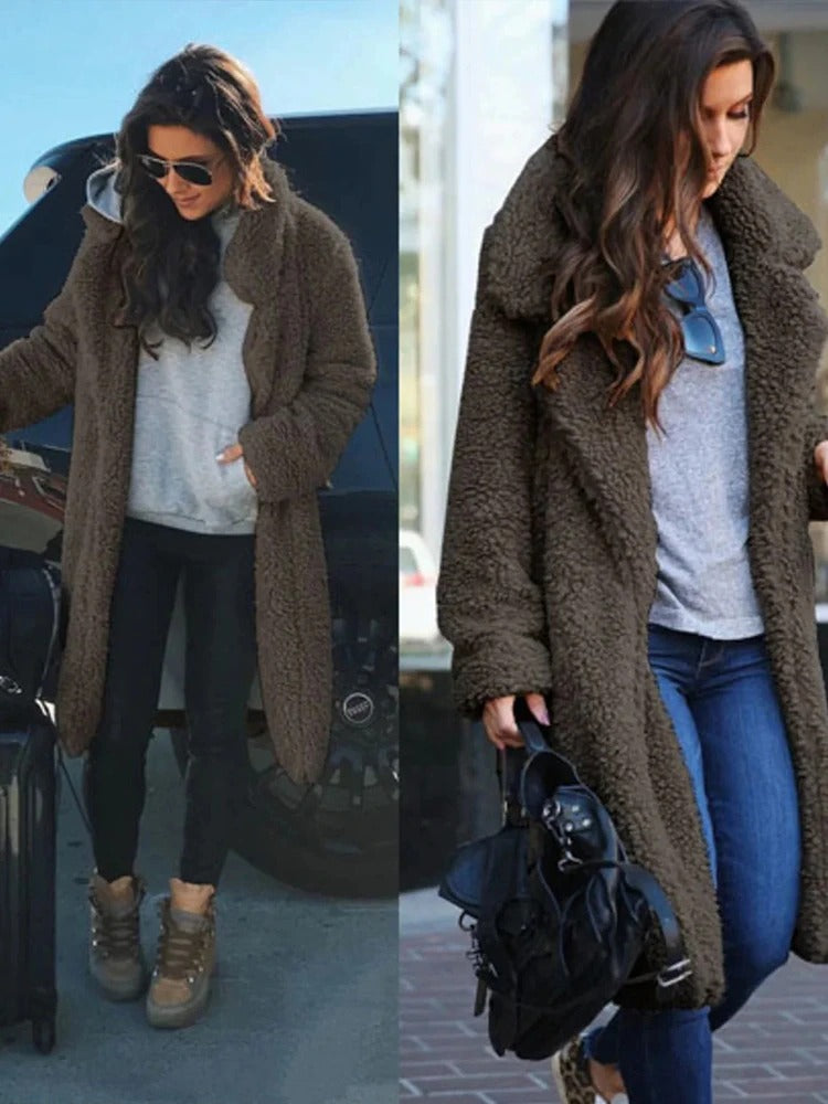 Isla | Long Faux Shearling Coat with Side Pockets