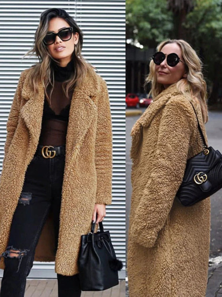 Isla | Long Faux Shearling Coat with Side Pockets
