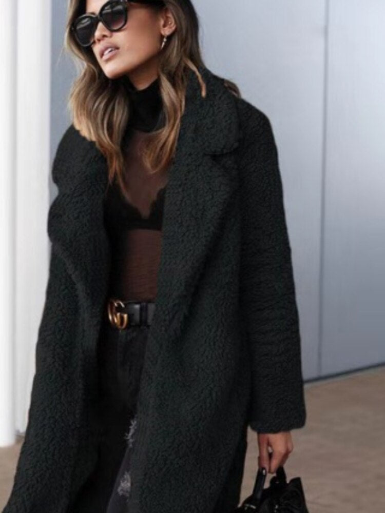Isla | Long Faux Shearling Coat with Side Pockets