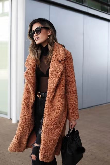 Isla | Long Faux Shearling Coat with Side Pockets