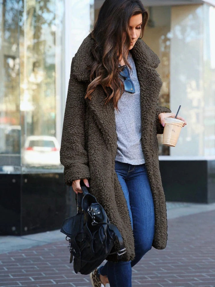 Isla | Long Faux Shearling Coat with Side Pockets
