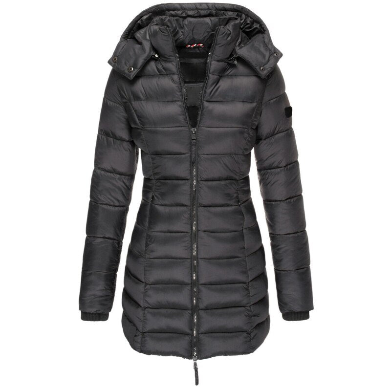 Olivia | Long Hooded Puffer Coat with Quilted Body