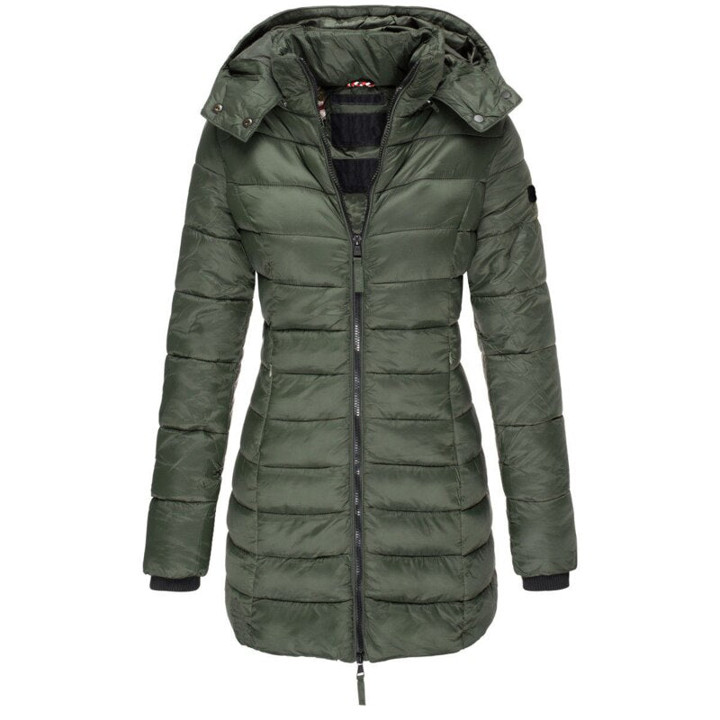 Olivia | Long Hooded Puffer Coat with Quilted Body