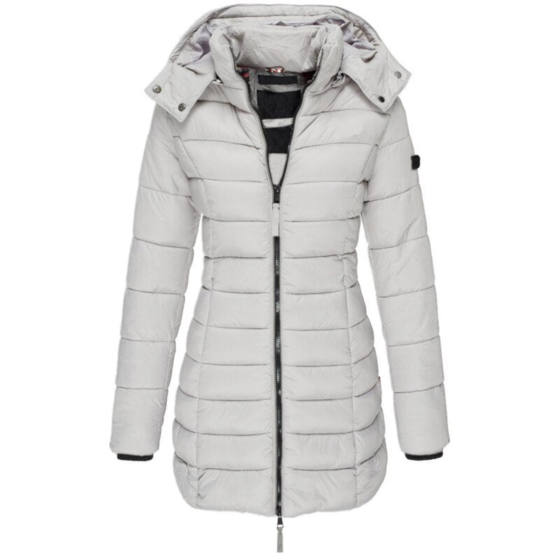 Olivia | Long Hooded Puffer Coat with Quilted Body