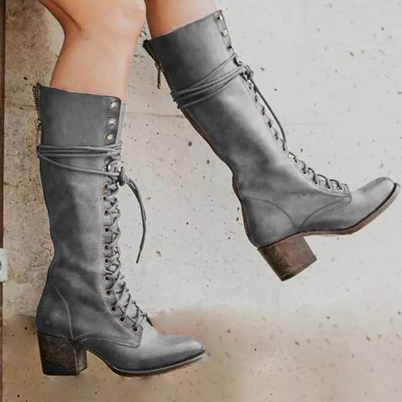 Knee High Boots for Women – Lace Up with Side Zip – NOBLD