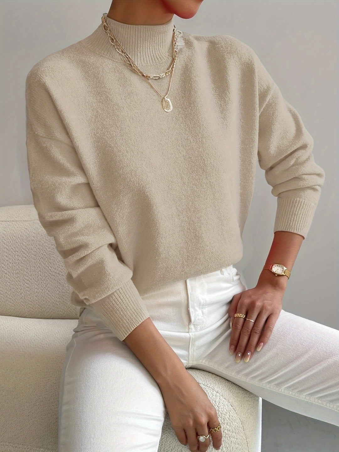 Pia | Relaxed Knit Sweater with Mock Neck