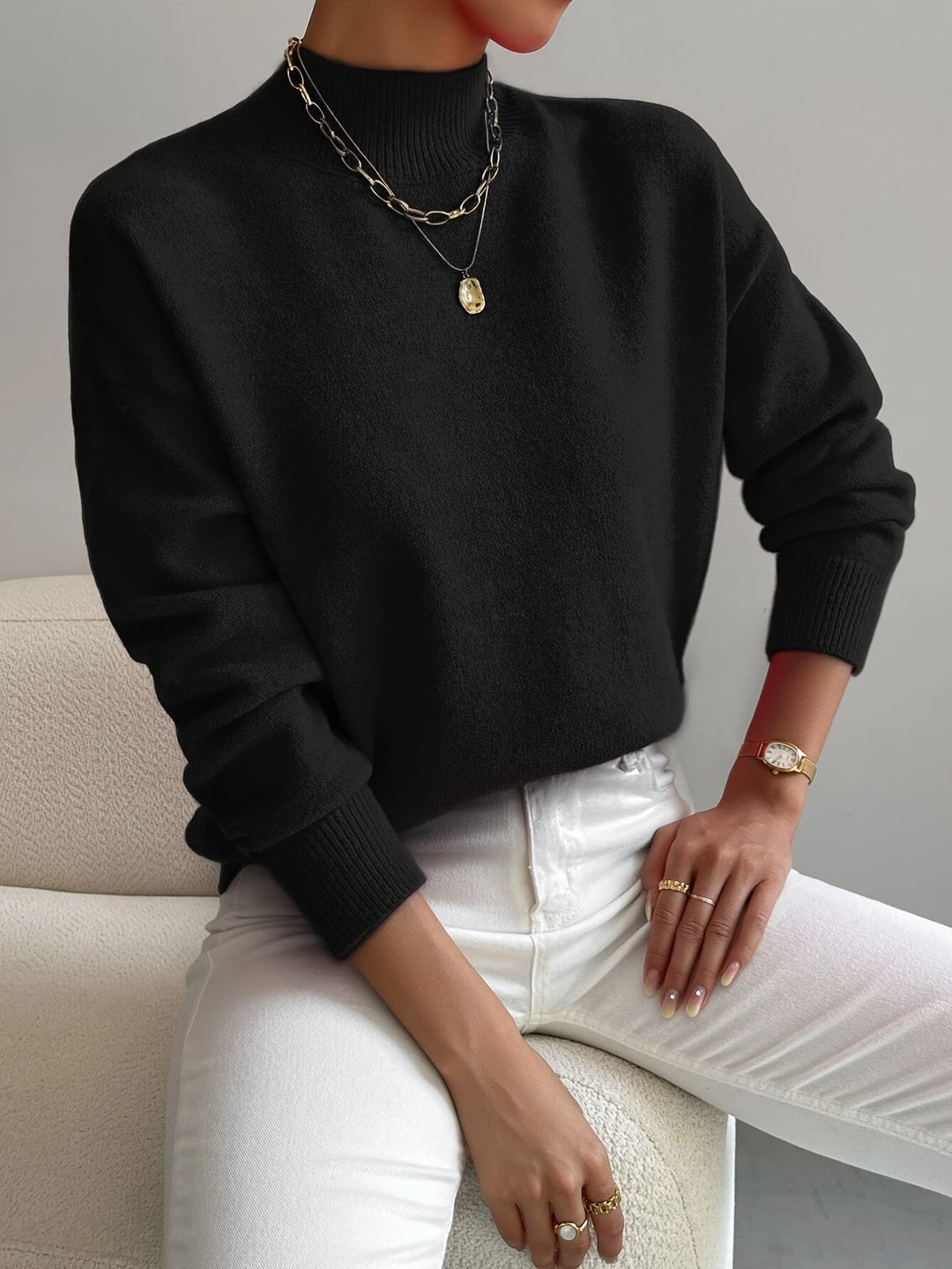 Pia | Relaxed Knit Sweater with Mock Neck